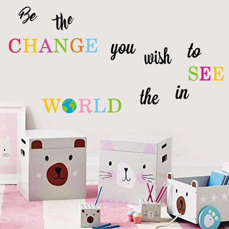 TOARTi Be The Change You Wish to See in The World Wall Decals, Inspirational Quotes Wall Stickers, Colorful Lettering Wall Art for Classroom Playroom Bedroom Decor - Image 2